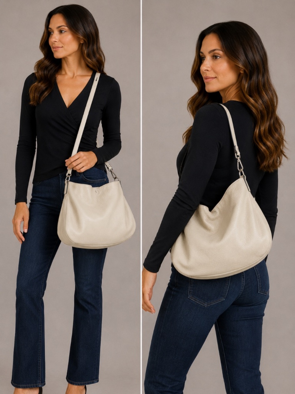 Gianni Chiarini Italian Leather Cream Hobo Bag / Crossbody
